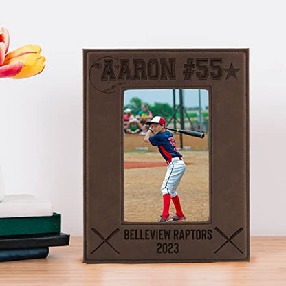 My Personal Memories Custom Monogrammed Baseball Sports Picture Frame Gifts - Personalized 4x6, 5x7, 8x10 Photo Frames for Athletes, Coaches, Teams, Kids, Awards (Brown) - color: Brown