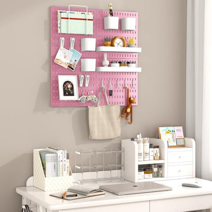 Pegboard Combination Kit, 4 Peg Boards Pink Pegboard for Walls, Office Wall Organizer, Gaming Room Wall, Nursery Storage, 22"x22" - color: Pink