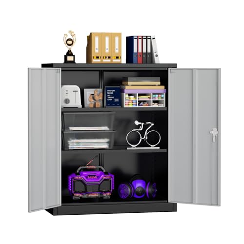 Superday 36" Metal Storage Cabinet, Garage Storage Cabinet with Locking Doors and Adjustable Shelves, Steel Lockable Cabinets, Tool Cabinets for Home Office, Garage, School（Black Grey） - color: Black Grey, size: 36" Metal cabinet
