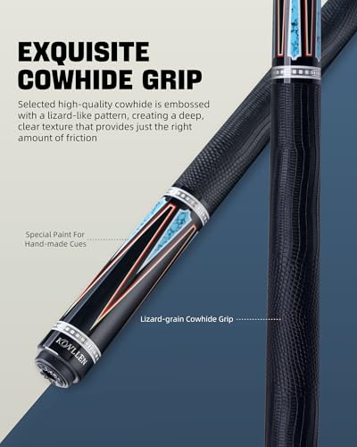 KONLLEN Carbon Fiber Pool Cue Stick 58-inch Professional Pool Sticks for Adults Full Carbon Technology Low Deflection Pool Cue Billiard Cues with 12.5mm Tip (Easy to Control, Pro Taper, Ultra-Smooth) - color: 010 black blue