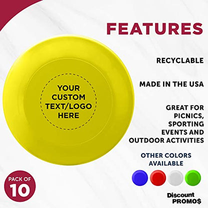 DISCOUNT PROMOS Frisbee Flying Discs in Bulk, 9.25 in. Fun Family Beach Game - color: - Custom - Yellow, size: 10 flying discs