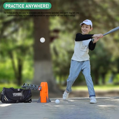 YESMARKS Kids Auto Baseball Pitching Machine Outdoor Toy Set - Training Equipment & Batting Practice Toys for Youth, Includes 10 Baseballs, Baseball Bat and Sports Bag | Includes 10 PP Baseballs, Baseball Bat, Sports Bag, Outdoor Sports Backyard Game Toy