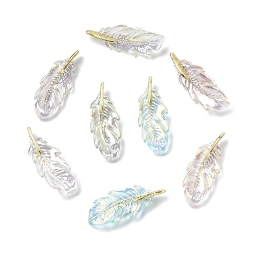 Stiesy 10 Pcs Feather Charms Pendants UV Plating Transparent Acrylic Wings Feathers Charm Bulk for Jewelry Bracelet Making DIY Crafts Necklace - color: Feather-10pcs-5 colors