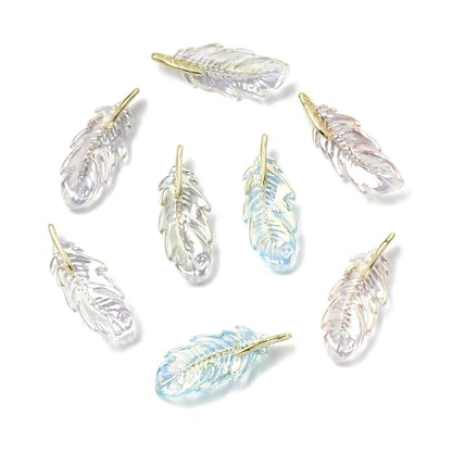 Stiesy 10 Pcs Feather Charms Pendants UV Plating Transparent Acrylic Wings Feathers Charm Bulk for Jewelry Bracelet Making DIY Crafts Necklace - color: Feather-10pcs-5 colors