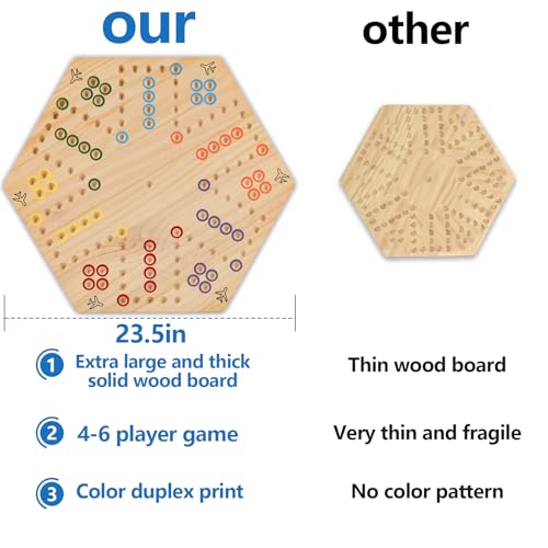 Wahoo Marble Board Game - Extra Large 23.6 Inches Game Board for 4 and 6 Players, Classic Family Fun with 30 Marbles, 6 Dice, Storage Bag & Gift Box, Bright Colors. (Extra Large, Log) - color: Extra Large, Log