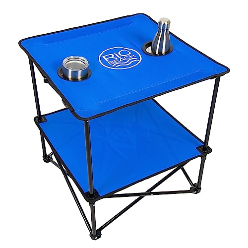 Rio Brands 22" Square Lightweight Fabric Portable Folding Beach Table with Cupholders, Blue