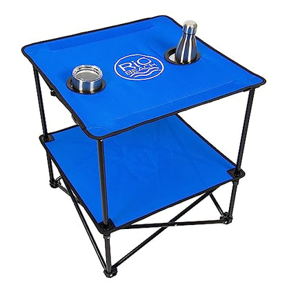 Rio Brands 22" Square Lightweight Fabric Portable Folding Beach Table with Cupholders, Blue