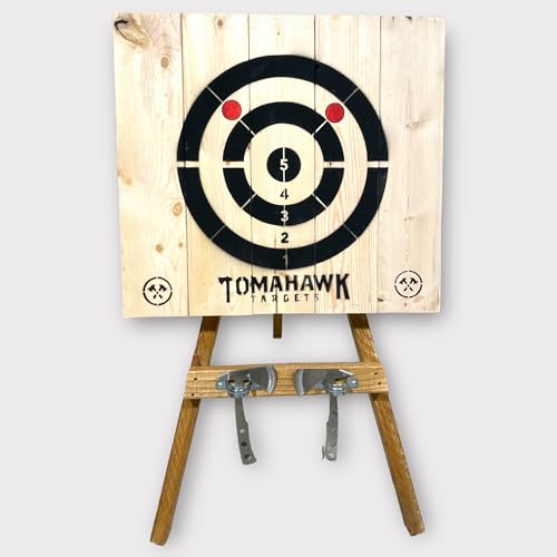 Tomahawk Targets - Large 4 Ring Wooden Axe and Knife Throwing Tripod Target Board and Stand, 4ft Tall (Axes not Included)