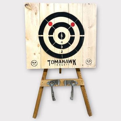 Tomahawk Targets - Large 4 Ring Wooden Axe and Knife Throwing Tripod Target Board and Stand, 4ft Tall (Axes not Included)