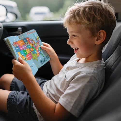 US License Plate Journey Educational Game, State Geography Learning Activity Book with Stickers, Road Trip Matching Game