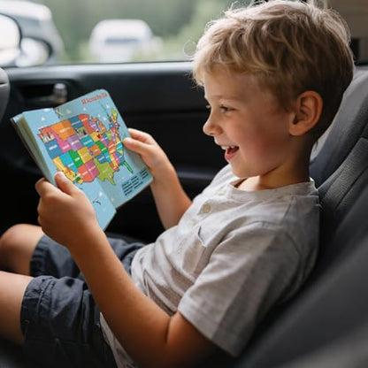 US License Plate Journey Educational Game, State Geography Learning Activity Book with Stickers, Road Trip Matching Game