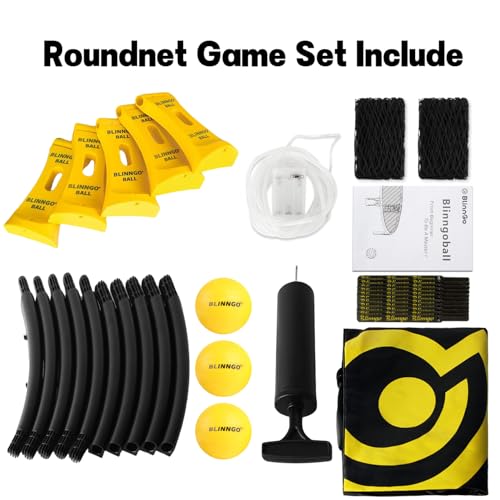 Roundnet Game Set with Balls and Patented Net, Lawn, Beach, Backyard Outdoor Game for Adults and Family - style: 3 balls with strip light
