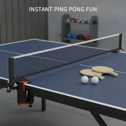 Retractable Table Tennis Net and Post Set, Clamp-On Ping Pong Net for Flat Surfaces, Portable ABS Plastic Game Accessory - color: Black