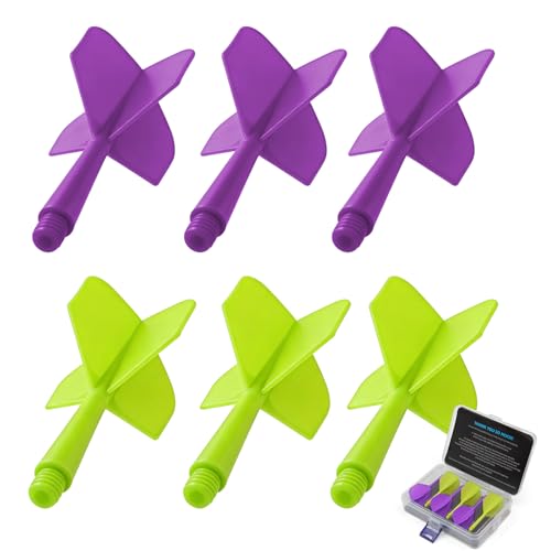 Integrated Dart Flights and Shafts, 6Pcs Professional Dart Replacement Flights Accessories，for Steel/Soft Tip Darts, Universal 2BA Fit for Instant Setup，Ideal for Pub/Home Dart Boards - color: Purple - Green