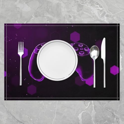 Erosebridal Gamepad 4 PCS of Placemats 12x18 Game Controller Place Mat for Dining Table Boys Modern Spots Honeycomb Non Slip Table Mats Purple Hexagon - color: Purple