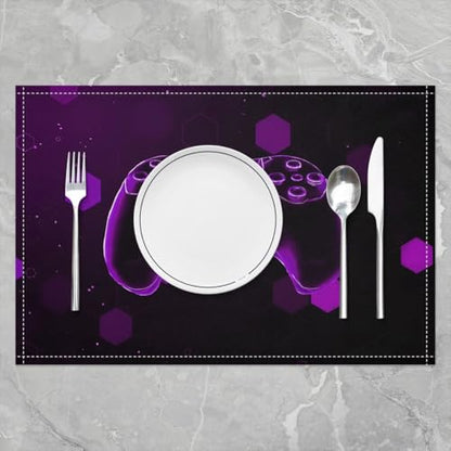 Erosebridal Gamepad 4 PCS of Placemats 12x18 Game Controller Place Mat for Dining Table Boys Modern Spots Honeycomb Non Slip Table Mats Purple Hexagon - color: Purple