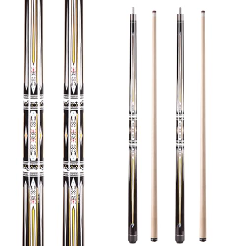 58" Professional Pool Cue Stick Set- Canadian Maple Shaft with Irish Linen Wrap, 13mm Leather Tip, Brass Joint; Includes Glove Cue Bag - color: Double White