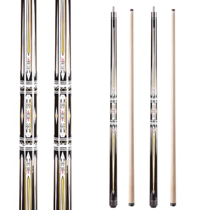 58" Professional Pool Cue Stick Set- Canadian Maple Shaft with Irish Linen Wrap, 13mm Leather Tip, Brass Joint; Includes Glove Cue Bag - color: Double White