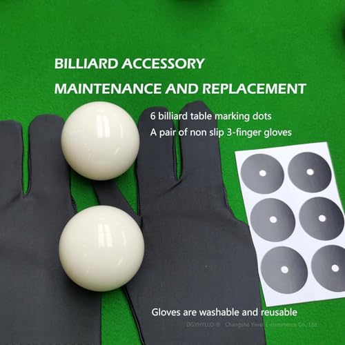 2-Pack White Billiard/Pool Cue Balls for Billiard Table Accessory Replacement Training, 2-1/4" Regulation Size 6 oz with Three Finger Billiard Gloves and 6 Pool Table Marker Spots/Dots