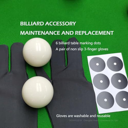 2-Pack White Billiard/Pool Cue Balls for Billiard Table Accessory Replacement Training, 2-1/4" Regulation Size 6 oz with Three Finger Billiard Gloves and 6 Pool Table Marker Spots/Dots