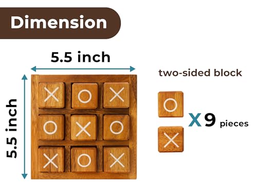 BSIRI Wooden XO Blocks Tic Tac Toe Travel Game Coffee Tabletop Family Living Room Decoration Games Night for Adults for Desk and Bookshelf Decor Unique Wood Gifts 5.5 Inch