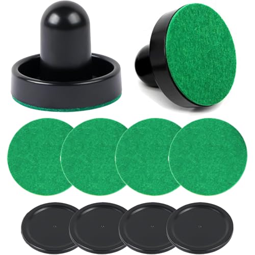 10-piece Set Mini Air Hockey Pushers and Pucks, Strikers Goal Handles Pushers Paddles Air Hockey Table Replacement Accessories, (2 Pushers, 4 Pucks,4 Pads), 60MM - color: Black