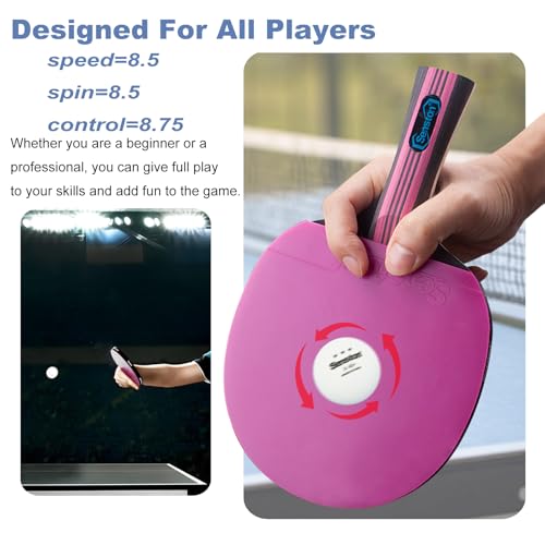 Senston 5-Ply Ping Pong Paddles Set – Premium Wood Table Tennis (Set of 2) with 3 Balls & Portable Carry Case – High-Control 2mm Sponge & Ergonomic Non-Slip Grip for Beginners & Family Play - color: Purple