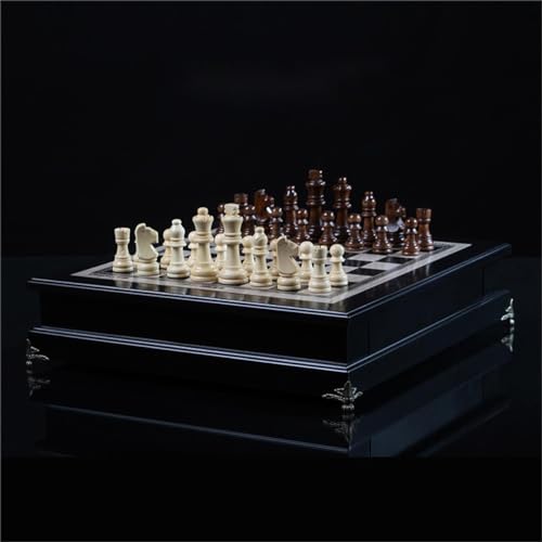 15 "Wooden Chess Set, Large Size Board, Built-in Storage Drawer - 2 Extra Queens - Wooden Chess Pieces - Gift wrap, Adult and Children's Board Games