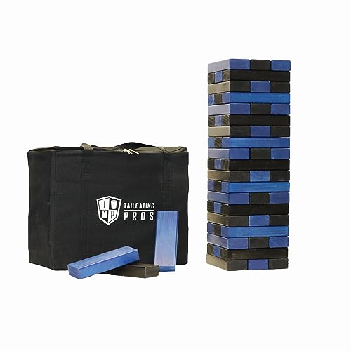 Tailgating Pros Giant Toppling Towers Wooden Blocks Game with Tote Jumbo Indoor Outdoor Yard & Backyard Lawn Game for Family & Adults, Portable Party & Team Building Fun - color: Navy/Black