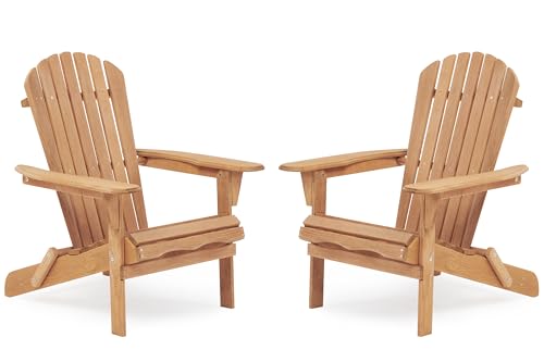 Wooden Folding Adirondack Chair Set of 2, Half Pre-Assembled Wood Lounge Chair for Outdoor Patio Garden Lawn Backyard Deck Pool Beach Firepit Light Brown - color: Light Brown, size: 36x31x28in x2P