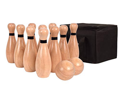 Long game NI-ROU Outdoor Giant Lawn Bowling Games Rubber Wooden Lawn Set Fun Sports Games Outside or Indoor for Family Adults and Kids Backyard Skittles Carrying Bag with 10 Pins and 2 Balls - size: Large