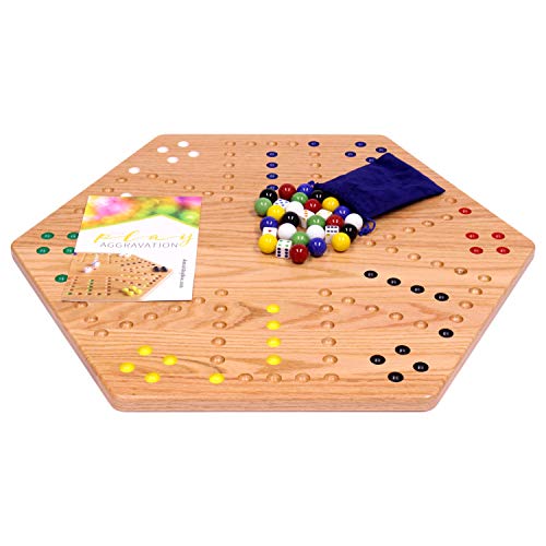 Wahoo Wooden Marble Game Board Set - Large 24" Wide - Solid Oak Wood - Double-Sided - with Large 22mm Marbles and Dice Included