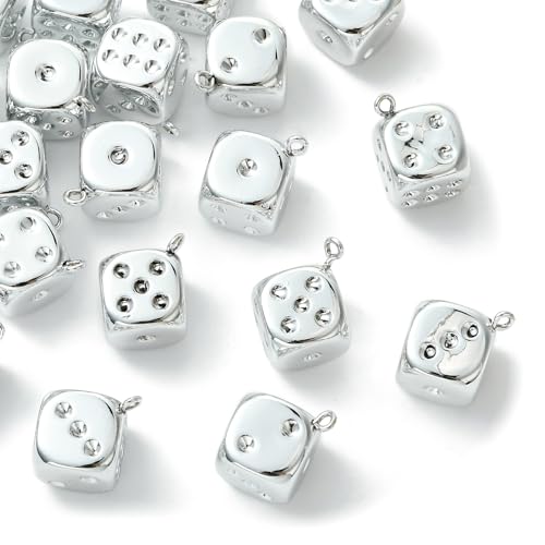 Stiesy Plating Acrylic Dice Charms 40Pcs, Silver Color Gambling Theme Pendants Dangle Charms Bulk for Jewelry Making, DIY Craft Projects and Game Lover Presents - color: Silver Dice-40pcs