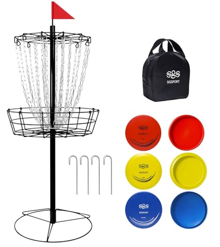 Disc Golf Basket - Portable Disc Golf Target with Heavy Duty 24-Chains Come with 6pcs Disc Golf Discs and Carry Bag, Ground Stake -Suitable for Players of All Levels - Multi Color Available - style: Basic-Black- 6 Pcs