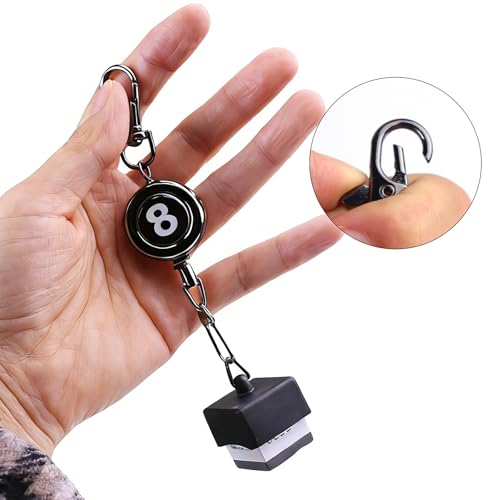 Billiard Chalk Holder–Cue Chalk Holder Clip Setwith Retractable Key Ring with 3 Interchangeable – Hexagon Cylinder Square Designs