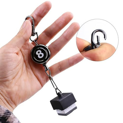 Billiard Chalk Holder–Cue Chalk Holder Clip Setwith Retractable Key Ring with 3 Interchangeable – Hexagon Cylinder Square Designs