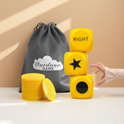 Giant Left Right Point Center Dice Game with 24 Large Chips & Carry Bag. 3.5" Jumbo Foam Indoor/Outdoor & Lawn Dice Game for Family - color: Jumbo Yellow Foam Dice
