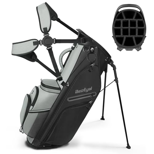 14 Way Full Length Dividers Golf Stand Bag, Lightweight Golf Bag with Stand for Men and Women Golf Club Carry Bag with Dual Strap & Rain Cover - color: Black Green