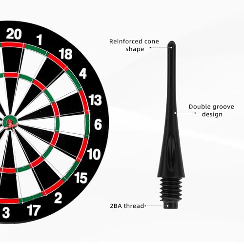 300 Pack 2BA Thread Soft Dart Tips, Durable Nylon Replacement Dart Points Break Resistant Soft Tip Darts Accessories Set for Electronic Dartboards (Black)