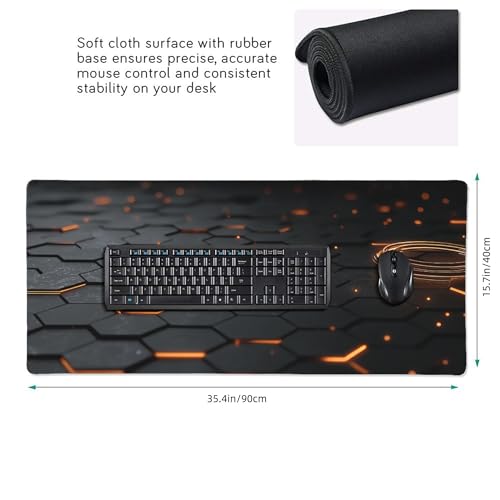 Large Extended Gaming Mouse Pad with Stitched Edges, (35.4X15.7In) Durable Non-Slip Natural Rubber Base, Waterproof Computer Keyboard Pad Mat for Esports Pros/Gamer/Desktop/Office/Home (E) - color: E