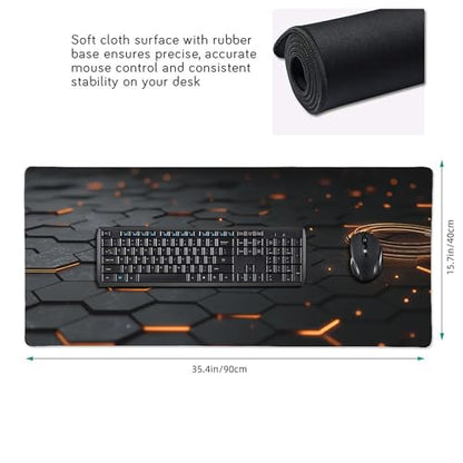 Large Extended Gaming Mouse Pad with Stitched Edges, (35.4X15.7In) Durable Non-Slip Natural Rubber Base, Waterproof Computer Keyboard Pad Mat for Esports Pros/Gamer/Desktop/Office/Home (E) - color: E
