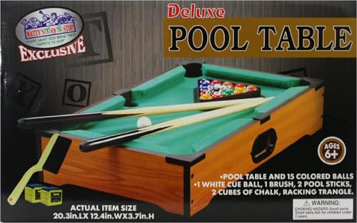 Matty's Toy Stop Deluxe 20" Wooden Table Top Pool Table – Complete Set with 15 Balls, 2 Cues, Chalk, Racking Triangle & Brush – Fun for Ages 6+ – Perfect for Family Game Nights
