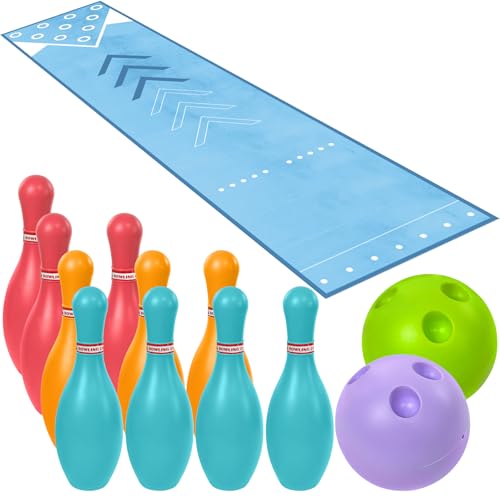 Mini Bowling Set for Family, Indoor & Outdoor Home Bowling Set, Bowling Alley Set with Long Lane, Bowling Pins & Ball Set, Full Bowling Alley Set for Family & Friends (Colorful)