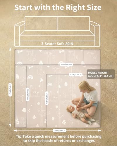 Joypony Baby Play Mat, 50 x 50 Inch Foldable Play Mats for Babies and Toddlers, Waterproof & Anti-Slip Portable Baby Floor Mat for Playpen with Travel Bag - size: 50x50x0.4 Inch