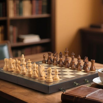 BIVOMON Wooden Chess Pieces Only-Heavy Weighted Tournament Chessmen with 2 Extra Queens-King Height 3.8 inch-Replacement of Missing Pieces-Exquisite Packaging