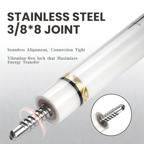 Cuefessnuance 58" Carbon Fiber Pool Cue, Low Deflection | Gothic pattern design, black, 100% carbon fiber shaft, pro taper, 11.8mm pigskin tip, 3/8-8 stainless steel joint - color: White