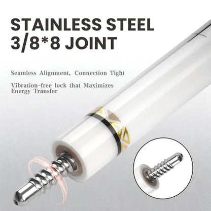 Cuefessnuance 58" Carbon Fiber Pool Cue, Low Deflection | Gothic pattern design, black, 100% carbon fiber shaft, pro taper, 11.8mm pigskin tip, 3/8-8 stainless steel joint - color: White
