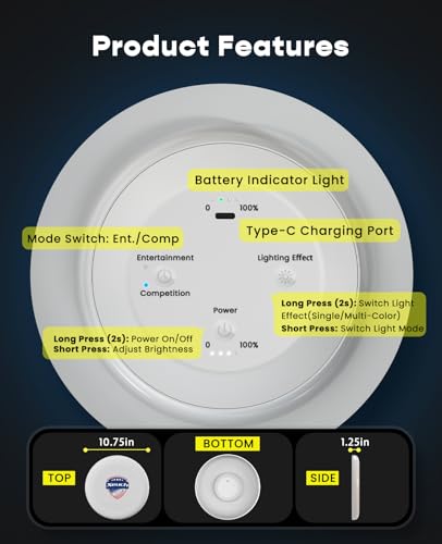 Xeuch Light Up Flying Disc, 175g, 16 Lighting Modes, 4 Brightness, 600mAh Rechargeable Battery, Built-in Timer and Sensor for Beach Camping Outdoor Games, Gift for Teens/Adults