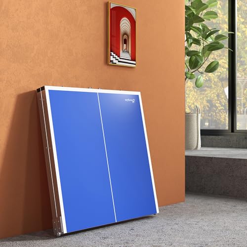 Mini Ping Pong Table Set for Outdoor and Indoor, Foldable Table TTable with Net, 2 Paddles, 3 Balls, Adjustable Feet, Easy Assembly, Blue