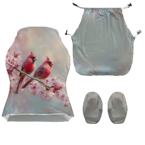 Suobstales Cardinal Cherry Blossom Pattern Gaming Chair Covers Waterproof Cat Scratch Proof Stretch Game Chair Cover with Armrest Anti-Scratch Protection for Ergonomic Gaming Rotating Desk Chair - color: Cardinal Cherry Blossom